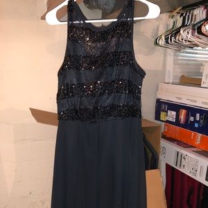 black sequin high to low dress